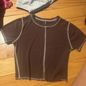 Garage Chocolate Ribbed Tee with Contrast Stitching